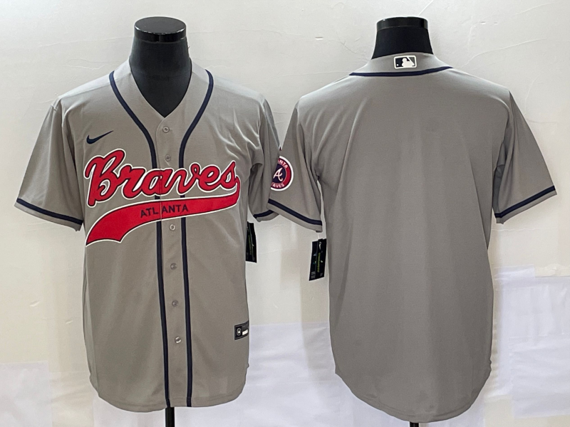 Men's Atlanta Braves Blank Gray Cool Base With Patch Stitched Baseball Jersey